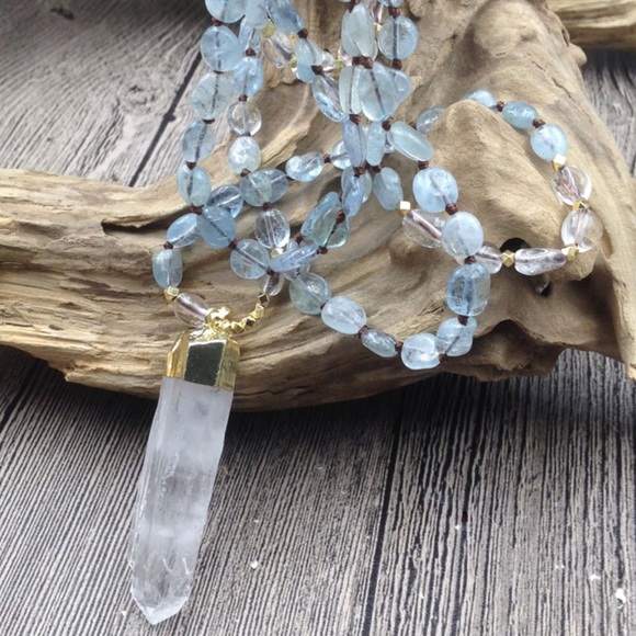 aquamarine and quartz gold or silver necklace - Picture 5 of 9